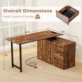 Tangkula Reversible L-Shaped Desk with File Cabinet & 3 Drawers | 54.5 Inch Corner Computer Desk with Power Outlet
