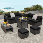 9 Pieces Patio Furniture Set with 50,000 BTU Propane Fire Pit Table - Tangkula
