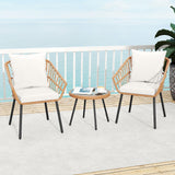 Tangkula 3 Piece Patio Bistro Set with Round Glass Table & Soft Cushions