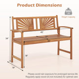 Tangkula 2-Person Acacia Wood Outdoor Garden Bench with Sunburst Back