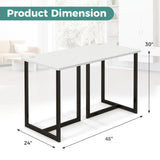 Tangkula 48 Inch Modern White Computer Desk, Writing Study Desk with Metal Frame & 2 Cable Management Holes, Black & White