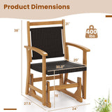 Tangkula Patio Rattan Glider Chair with Acacia Wood Frame & Wicker Seat Back