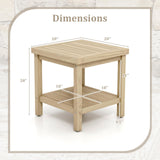 Tangkula 2-Tier Outdoor Side Table, Teak Wood End Table with Storage Shelf, Square Patio Snack Table