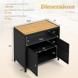 Tangkula Rattan Storage Cabinet, Outdoor Patiojoy Buffet Cabinet with Acacia Wood Countertop