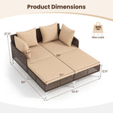 Tangkula Outdoor Rattan Double Daybed with Seat & Back Cushions