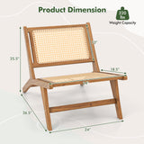 Tangkula Teak Wooden Chair, Mid Century Modern Accent Chair with Handwoven Rattan Seat & Backrest for Living Room Bedroom Office Indoor