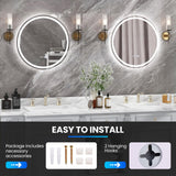 Tangkula LED Bathroom Mirror, Wall Mounted Round Mirror w/ 3-Color Dimmable Lights