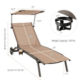 Tangkula Patio Chaise Lounge Chair, Outdoor Recliner with Wheels, Adjustable Canopy & Cupholder