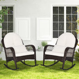 Patio Wicker Rocking Chair, Outdoor PE Rattan Rocker with Seat and Back Cushion