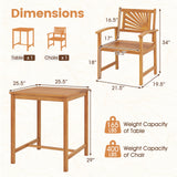 Tangkula 3-Piece Acacia Wood Outdoor Dining Set with 2 Chairs