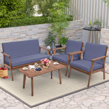 Tangkula 4 Piece Outdoor Conversation Set, Acacia Wood Sofa Set with Soft Seat & Back Cushions