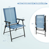 Tangkula Set of 2 Patio Folding Chairs, Portable Sling Back Chairs with Armrests and Metal Frame