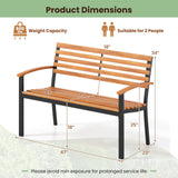 Tangkula 43" Outdoor Garden Bench 2-Person Acacia Wood Bench with Heavy-Duty Metal Frame