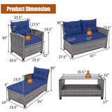 Tangkula 4 Pieces Rattan Conversation Set | Lounge Sofa Set with Coffee Table