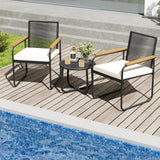 Tangkula 3 Pieces Patio Furniture Set PE Rattan Porch Chairs with Round Tempered Glass Top Table