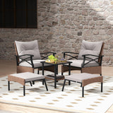 Tangkula 5 Pieces Wicker Patio Furniture Set, Outdoor Rattan Chairs with Ottomans, Cushions and 2-Tier Tempered Glass Side Table
