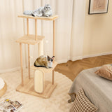Tangkula Wooden Cat Tree, 50 Inch Tall Cat Tower with Solid Oak & Beech Wood Frame, Scratching Posts & Board
