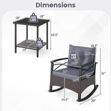 Tangkula 3 Pieces Outdoor Rocking Chairs Set Rattan Heavy Duty Cushioned Rocker Chairs