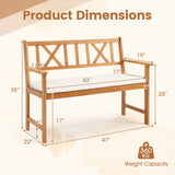 Tangkula 2-Person Acacia Wood Outdoor Bench with Cushion