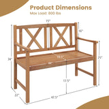 Tangkula Patio Acacia Wood Bench, 2-Person Outdoor Loveseat Chair