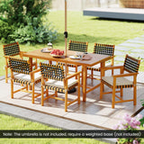 Tangkula 7 Piece Patio Dining Set 63” Outdoor Rectangular Acacia Wood Table & 6 Armchairs