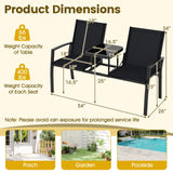 Tangkula Patio Loveseat with Built-in Table with Breathable Fabric Back