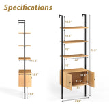 Tangkula Wall-Mounted Ladder Shelf with Rattan-Door Cabinet