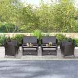 Tangkula 4 Pieces Patio Furniture Set, Patiojoy Outdoor PE Wicker Conversation Set with Soft Cushions and Tempered Glass Tabletop