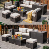 Tangkula 8-Piece Patio Wicker Furniture Set, Patiojoy Outdoor PE Rattan Conversation Set with Storage Box