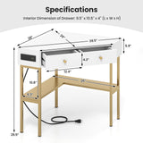 Tangkula Corner Desk with 2 Drawers & Built-in Charging Station, 90 Degrees Triangle Corner Computer Desk