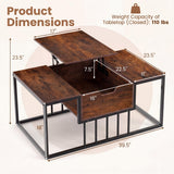 Tangkula Lift Top Coffee Table with Hidden Storage | Rectangle Flip Top Center Table with Heavy-Duty Metal Frame