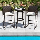 Tangkula Outdoor Heavy Duty Wicker Bar Height Table & 2 Cushioned Barstools