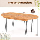 Tangkula 6 Person Large Oval Table with Teak Wood Tabletop & Hairpin Metal Legs