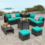 Tangkula 9 Pieces Patio Furniture Set with 50,000 BTU Propane Fire Pit Table