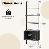 Tangkula 72.5” Tall Bookshelf 5 Tier Wall Mount Ladder Bookcase with Cabinet