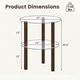 Tangkula 2-Tier Round End Table with Clear Tempered Glass Top and Shelf