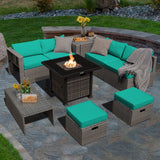 Tangkula 9 Pieces Outdoor Patio Furniture Set with 32-Inch Propane Fire Pit Table