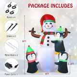 6ft Christmas Inflatable Snowman with Penguins, Quick Blow up Snowman w/ Bright Lights
