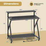 Tangkula 39.5" Mobile Computer Desk with Power Outlets for Home Office Bedroom