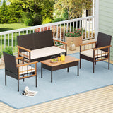 Tangkula 4 Pieces Wicker Patio Conversation Furniture Set