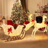 Tangkula 3-Piece Christmas Lighted Reindeer & Sleigh Set