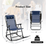 Outdoor Folding Rocking Chair, No Assembly Required, Foldable Rocker Recliner with Headrest