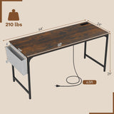 Tangkula 60” Large Computer Desk with Charging Station, Modern Simple Study Writing Desk with Storage Bag
