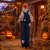 Tangkula 5.3 FT Animated Halloween Standing Pumpkin Scarecrow with Shovel