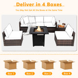 Tangkula 7 Pieces Patio Furniture Set with 28" 50000 BTU Propane Gas Fire Pit Table