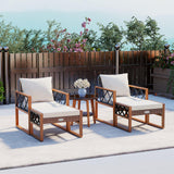 Tangkula 5 Pieces Patio Furniture Conversation Set Outdoor Rattan Acacia Wood Cushioned Chairs with Ottomans