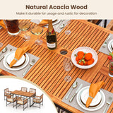Tangkula 7 Pieces Patio Dining Set, Outdoor Acacia Wood Table and Chairs with Soft Cushions and Umbrella Hole