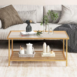 Tangkula Glass Coffee Table, 2-Tier Rectangular Tempered Glass Center Table