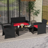 Tangkula 4 Pieces Patio Furniture Set with Tempered Glass Tabletop and Removable Cushion