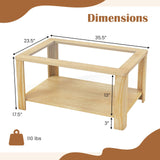 Tangkula 2-Tier Coffee Table, Rectangular Center Table with Tempered Glass Tabletop & Storage Shelf